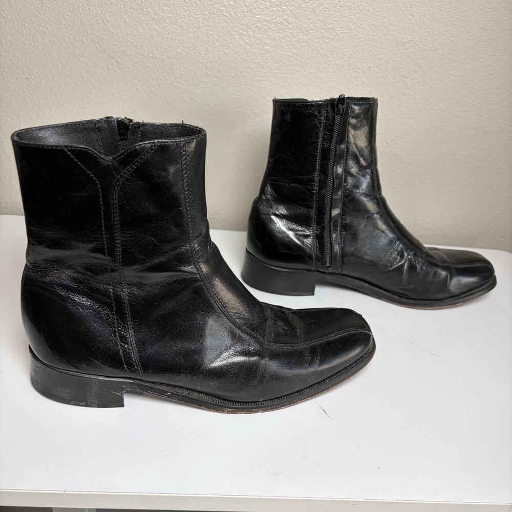 Florsheim Men Sz 8 D Duke Black Leather Side Zip Bike Toe Boots 11087-01 Beatles